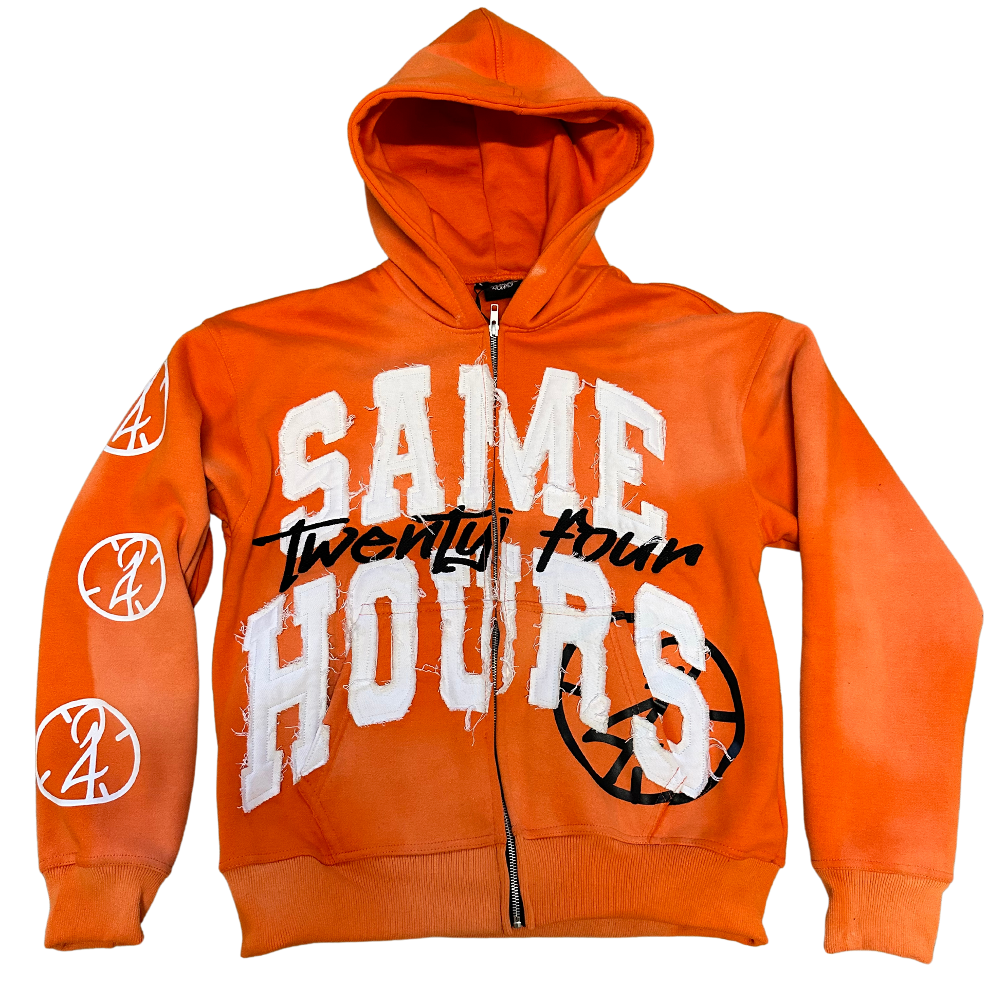 Orange Distressed Zip Up