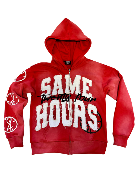 Red Distressed Zip Up